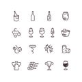 Wine sommelier winery thin line vector icons