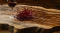 Wine Splash A Vibrant Collision on Rustic Wood  Red wine explosion captured midair beside a delicate wine glass Royalty Free Stock Photo