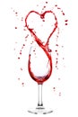 Wine splashing from wineglass in heart shape