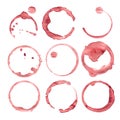 Wine stain circles in red tones with realistic gradient shading Royalty Free Stock Photo