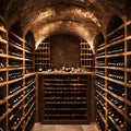 Wine storage cellar in a restaurant or house with bottles and corks illustration. Sommelier concept. Royalty Free Stock Photo