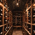 Wine storage cellar in a restaurant or house with bottles and corks illustration. Sommelier concept. Royalty Free Stock Photo