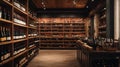 Wine store interior. Wine bottles in the wine store. Shelves with wine bottles. Royalty Free Stock Photo