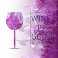 Wine tasting card, with a glass over a pink splash painted background Royalty Free Stock Photo