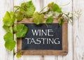 Wine tasting Chalkboard green vine leaves decoration Royalty Free Stock Photo