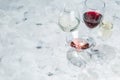 Wine tasting concept - glass with different wine on marble background Royalty Free Stock Photo