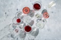 Wine tasting concept - glass with different wine on marble background Royalty Free Stock Photo
