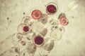 Wine tasting concept - glass with different wine on marble background Royalty Free Stock Photo