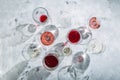 Wine tasting concept - glass with different wine on marble background Royalty Free Stock Photo