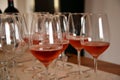 Wine tasting glass and rose wine, Sardinia, Italy.