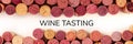 Wine tasting panoramic banner. Many wine corks, shot from the top Royalty Free Stock Photo