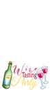 Wine tasting party snapchat geofilter. Watercolor winebottle and glass decor for smartphone screen.