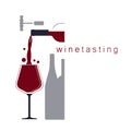 Wine tasting. Pouring wine. Vector illustration.