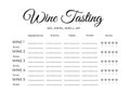 Wine tasting score card. Stationary for wine themed party, winery, restaurant, etc. Easy to edit vector template