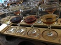 Wine tasting. Variety of wines. Wine glasses with alcoholic beverages.