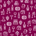 Wine Thin Line Concept Seamless Pattern Background. Vector