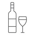 Wine thin line icon, alcohol and drink, glass sign, vector graphics, a linear pattern on a white background.