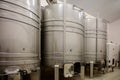 Wine tour in cellars of domain in Pouilly-Fume appellation, tanks for white wine from vineyards of Pouilly-Fume appellation near P