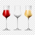 Wine transparent glasses, vector set realistic 3d style Royalty Free Stock Photo
