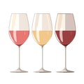 Wine Trio: Vector Illustration of Wine Glasses with Red, White, and RosÃ© Wines Royalty Free Stock Photo
