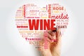 WINE VARIETALS Types Love Heart Word Cloud Collage With Marker, Concept Background