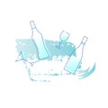 Wine and vertmouth glasses and bottles set with decorations. Vector illustration.