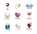 Wine, vineyard, organic natural winery logo collection. Vineyard field and grapes symbols and icons