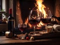 Wine and Warmth: By the Fireplace Ambiance Royalty Free Stock Photo