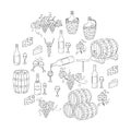 Wine and wine making set vector illustrations Royalty Free Stock Photo