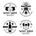 Wine and winery set of vector emblems, labels, badges or logos in vintage style isolated on white background