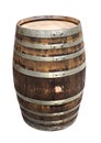 A wine wooden barrel with a metal over the white background Royalty Free Stock Photo