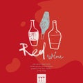 Wine shop vector logo design. Hand drawn wine emblem with bottle and wineglass illustration for homemade wine.