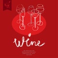 Sketchy wine glasses vector illustrations with pencil textures for winery emblem, wine label design, sign bar, wines menu card.