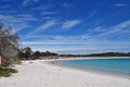 Wineglass bay white sand beach in Freycinet National Park in Tasmania, Australia Royalty Free Stock Photo