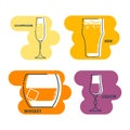 Wineglass champagne beer whiskey liquor line art in flat style. Isolated on colored shape as background. Restaurant alcoholic Royalty Free Stock Photo