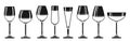 Wineglass different types stamp icon set glasses engraving sparkling wine champagne alcohol beverage