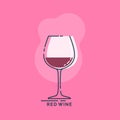 Wineglass for red wine line art in flat style. Restaurant alcoholic illustration for celebration design. Design contour element.