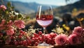 Wineglass on table, nature bouquet, celebrating summer elegance and relaxation generated by AI Royalty Free Stock Photo