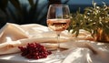 Wineglass on table, outdoors, enjoying summer fruit generated by AI Royalty Free Stock Photo