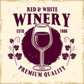 Wineglass vector emblem, label, badge or logo
