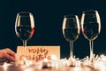 Wineglasses and christmas decorations Royalty Free Stock Photo