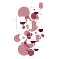 Wineglasses. Illustration with wine. Texture with glasses and red grape wine