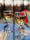 Wineglasses in street cafe Royalty Free Stock Photo