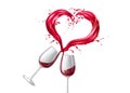 Vector wine glasses toasting heart shape splash