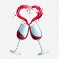 Vector wine glasses toasting heart shape splash