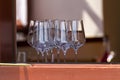 Wineglasses on the window the restaurant Royalty Free Stock Photo