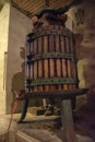 Winemaking. Old wooden wine press with must inside. Pressing of Royalty Free Stock Photo