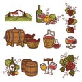 Winemaking or wine production viticulture icons set.