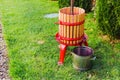 Winepress machine, Crusher. Grape harvest. Special equipment for the production of wine, winemakingoutdoors with copy space. Royalty Free Stock Photo