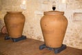 Winery in Bordeaux france with modern clay amphora potsstored wine to age Royalty Free Stock Photo